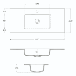 Durasein frdig vaskeplade 82x36cm