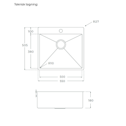 KKV23 - Kkkenvask 38x50cm med bagflange - Rustfrit stl